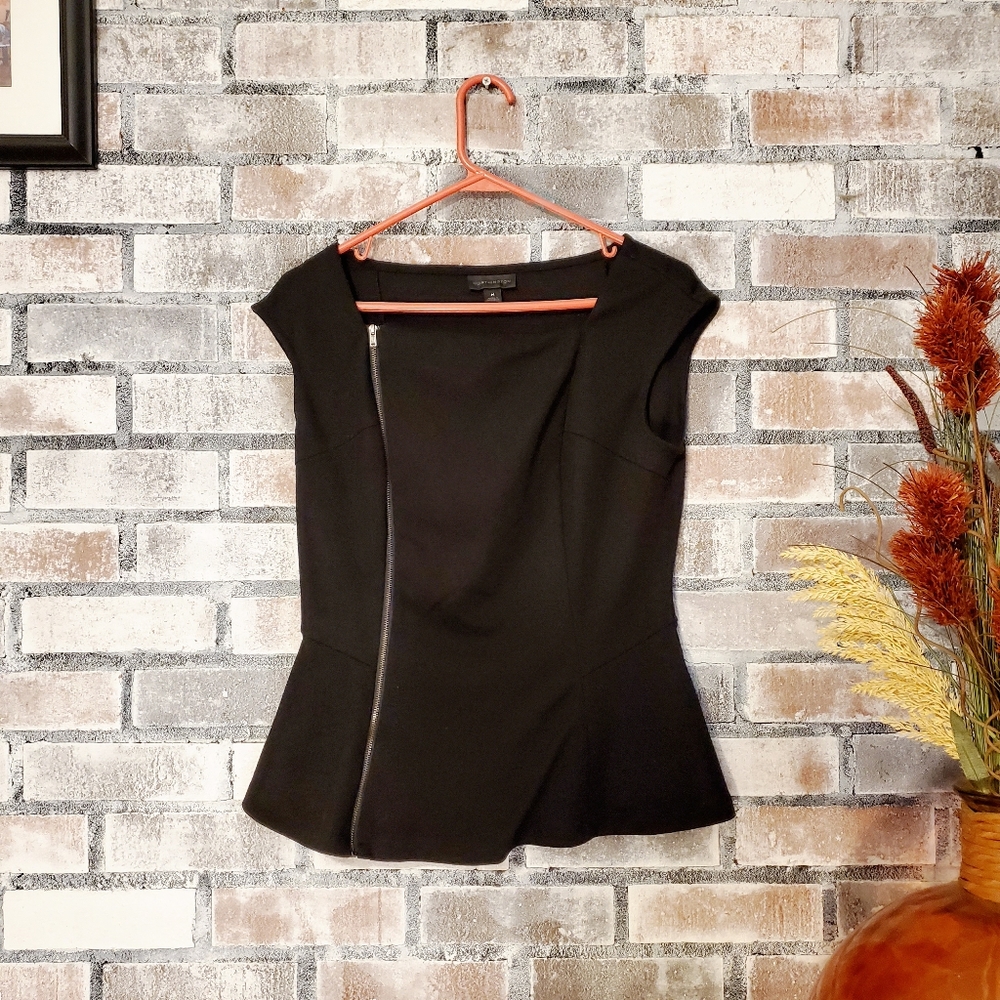 Worthington black zip-up blouse medium